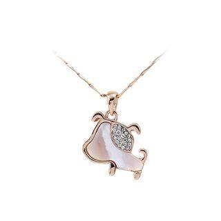 Plated Rose Gold Puppy Pendant With White Austrian Element Crystal And Necklace