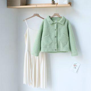 Button Jacket / Strappy Pleated Dress