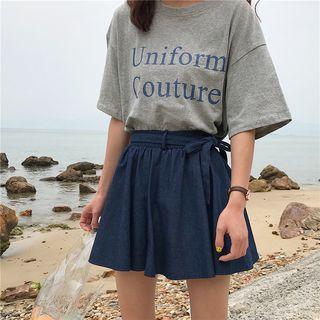 A-line Denim Skirt With Sash
