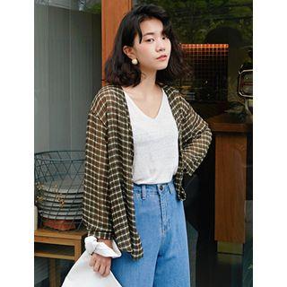 V-neck Plaid Sheer Shirt