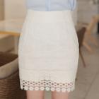 Perforated Lace-hem Pencil-fit Miniskirt