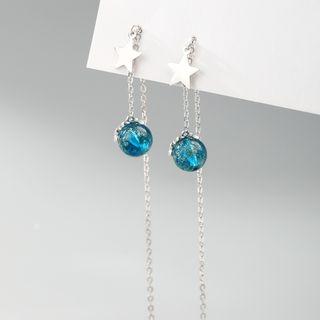 925 Sterling Silver Bead & Star Dangle Earring As Shown In Figure - One Size
