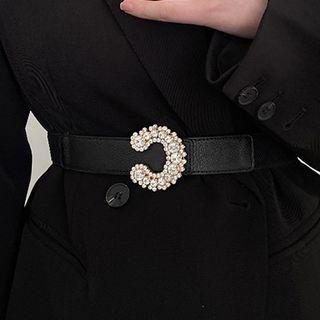 Rhinestone Lettering Faux Leather Belt