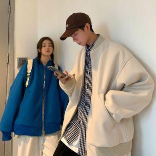 Couple Matching Plain Zip Baseball Jacket