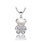 925 Sterling Silver Bear Pendant With Freshwater Cultured Pearl And Necklace