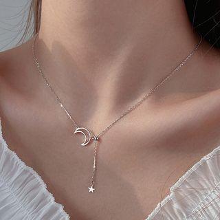 Moon & Star Pendant Sterling Silver Necklace 1 Pc - Moon & Star Pendant Sterling Silver Necklace - Silver - One Size