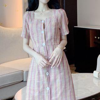 Plaid Square-neck Dress As Shown In Figure - One Size