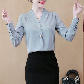 Long-sleeve Button Chiffon Top