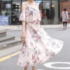 Floral Print Cold Shoulder Chiffon Sundress