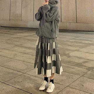 Hoodie / Gingham Panel Midi A-line Skirt