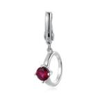 Left Right Accessory - 925 Sterling Silver Ring Shaped Red Cz Charm