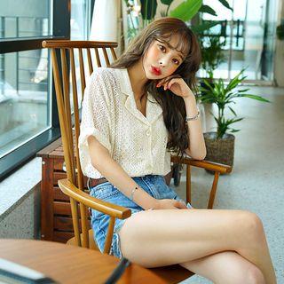 Elbow-sleeve Sheer Lace Blazer