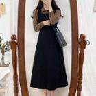 Set: Collared Sweater + Sleeveless Midi A-line Dress