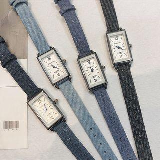 Denim Strap Square Dial Watch