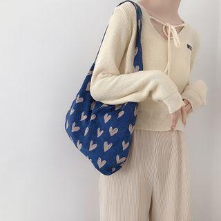 Heart Print Corduroy Tote Bag