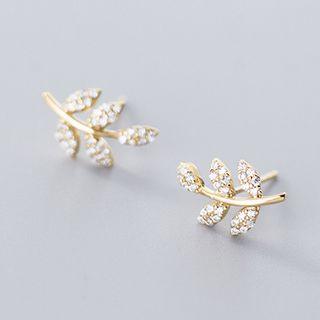 Rhinestone Leaf Ear Stud