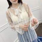 Tie Neck Lace Long-sleeve Top