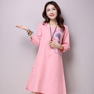 3/4-sleeve Linen A-line Dress