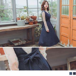 V-neck Sleeveless Denim A-line Dress