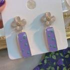 Dotted Bar Glaze Flower Dangle Earring 1 Pair - Silver Stud Earrings - Purple - One Size