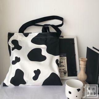 Canvas Dairy Print Shopper Bag White Dairy Cow - One Size