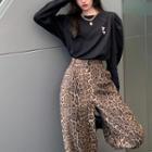 Letter Embroidered Sweatshirt / Snakeskin Print Harem Pants