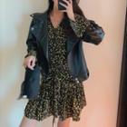 Floral Print Mini A-line Dress / Biker Jacket