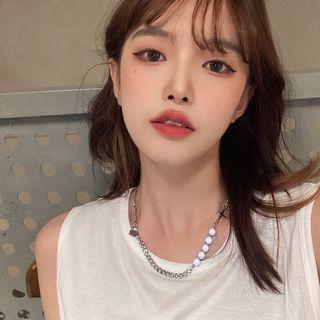 Cross Faux Pearl Necklace Silver - One Size