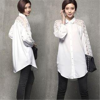 Lace-panel Sheer Long Blouse