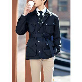 Flap-pocket Belted Safari Jacket