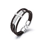 Simple Classic 316l Stainless Steel Cross Brown Leather Bracelet Silver - One Size