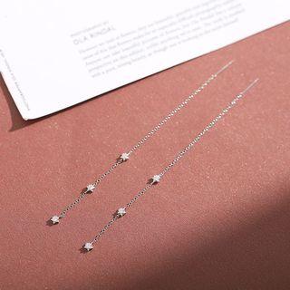 925 Sterling Silver Faux Crystal Star Dangle Earring 1 Pair - Faux Crystal Star Dangle Earring - One Size
