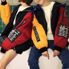 Couple Matching Color Block Hooded Padded Bomber Jacket