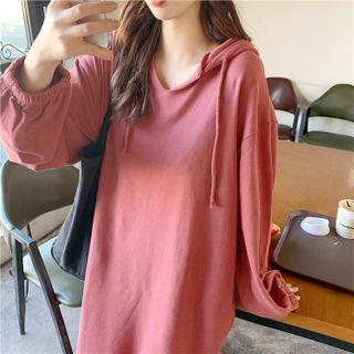 Long-sleeve Plain Loose-fit Hooded Dress