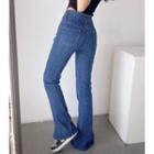 High-waist Slit Flared Jeans
