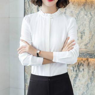 Wavy Hidden Placket Long-sleeve Blouse