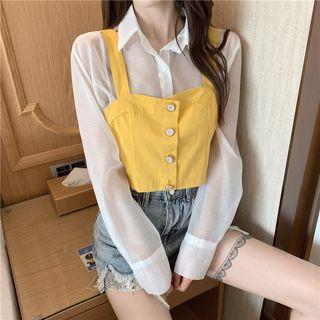 Set: Buttoned Vest / Long Sleeve Blouse
