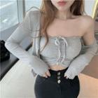 Halter-neck Drawstring Crop Top / Cardigan