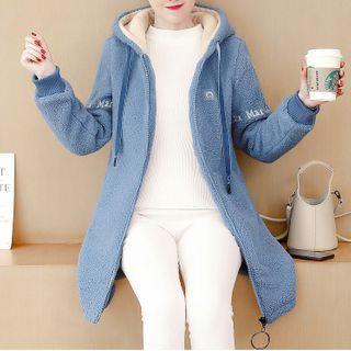 Embroidered Hooded Zip-up Fleece Coat