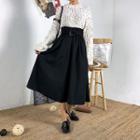 High-waist Belted Long Flare Skirt