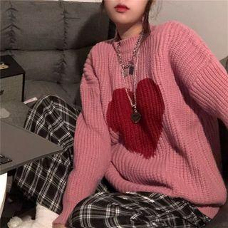 Sweetheart Pattern Round Neck Sweater