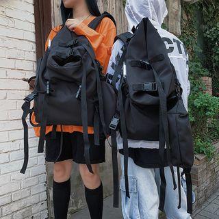 Canvas Buckled Backpack Kwy184 - Black - One Size