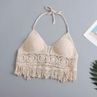Halter-neck Crocheted Knit Bikini Top Almond - One Size