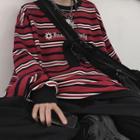 Letter Embroidered Striped Pullover As Shown In Figure - One Size