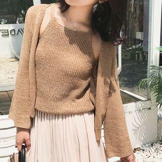 Set: Spaghetti Strap Knit Top + Cardigan