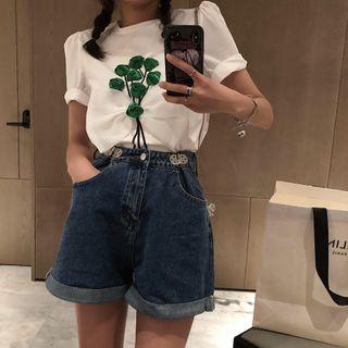Metal Buckle Denim Shorts