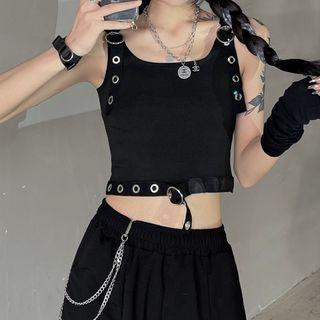 Studded Belt Crop Tank Top Black - One Size