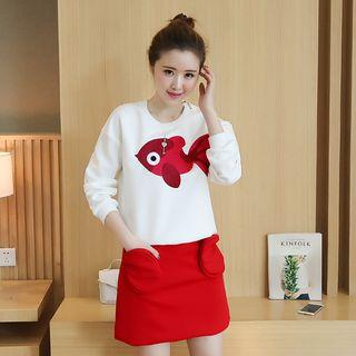 Set: Embroidered Fish Sweatshirt + Skirt