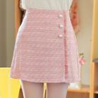 Inset Shorts Frilled Faux-pearl Tweed Skirt