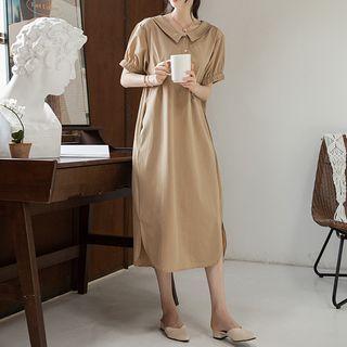 Collared Elastic-trim Long Dress